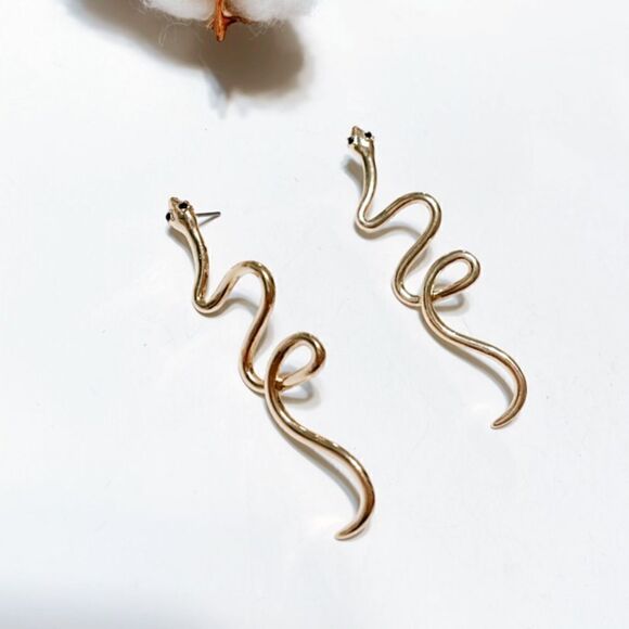 Gol snake drop stud earrings N253 - Picture 4 of 5